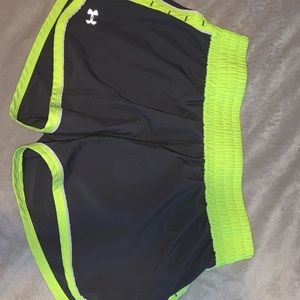 Neon green, under armour running shorts